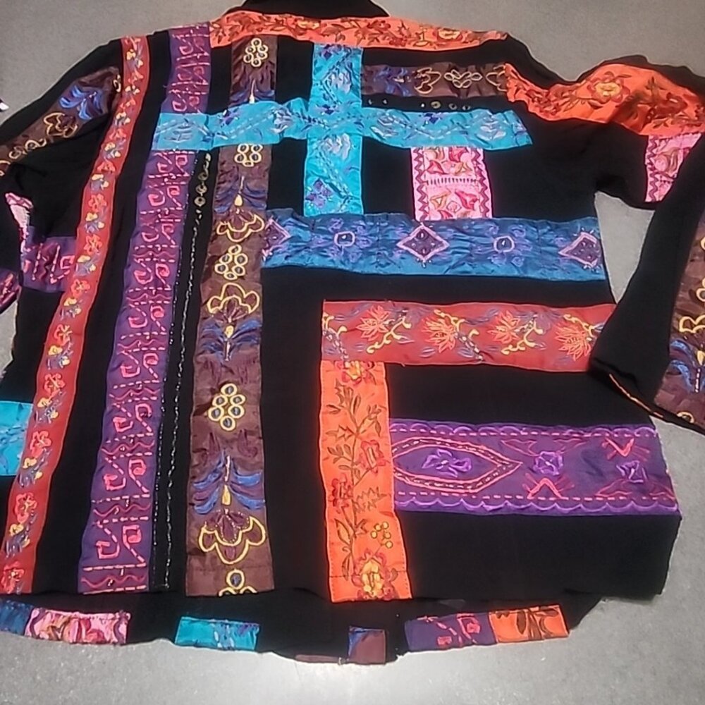 Chicos Womens Patchwork Embroidered Button-Up Jac… - image 7